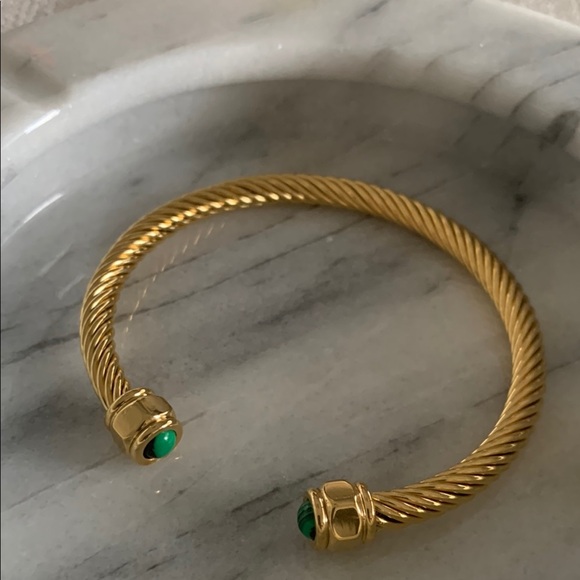 Gold Stainless Steel & Green Open Twisted Cuff Bracelet - Picture 2 of 3